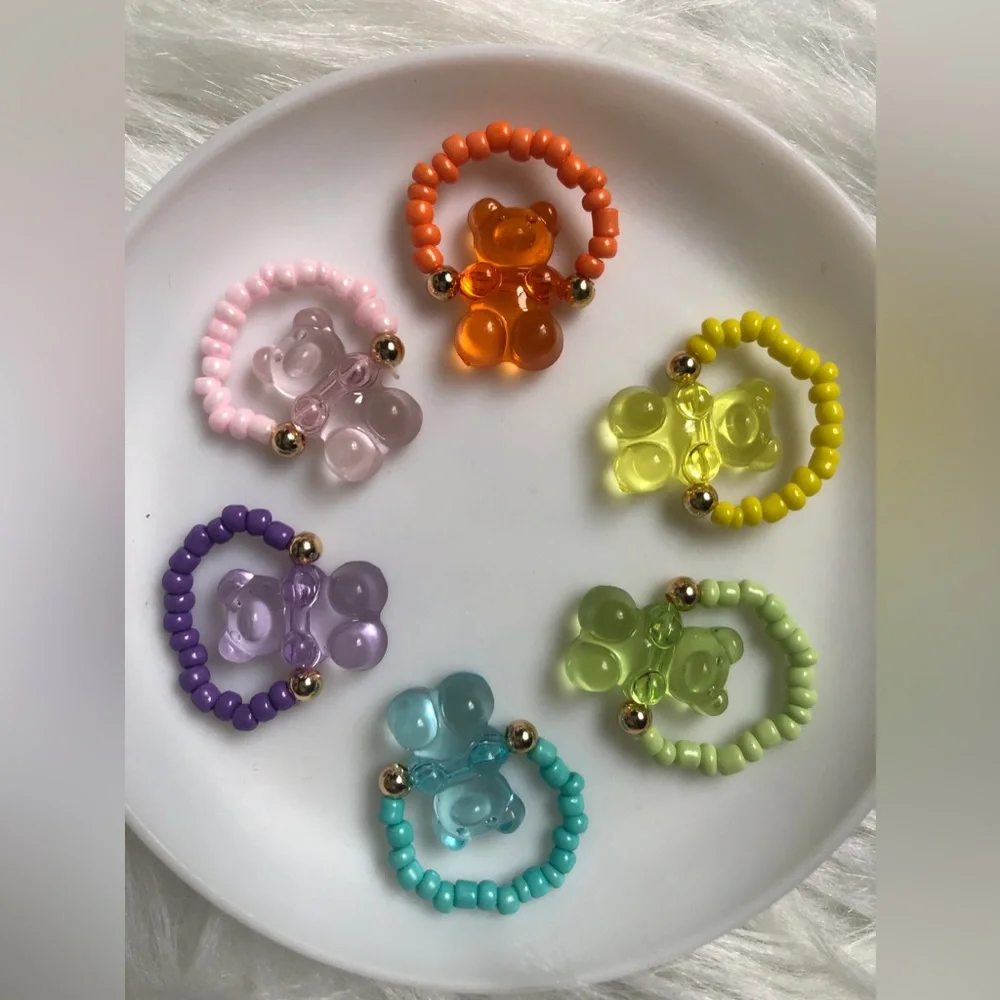 SIX gummy bear beaded rings